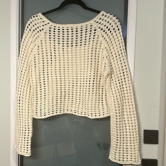 WILD FABLE Size XXS Oversized Cream Cropped Crochet Pullover Sweater - Picture 4 of 6